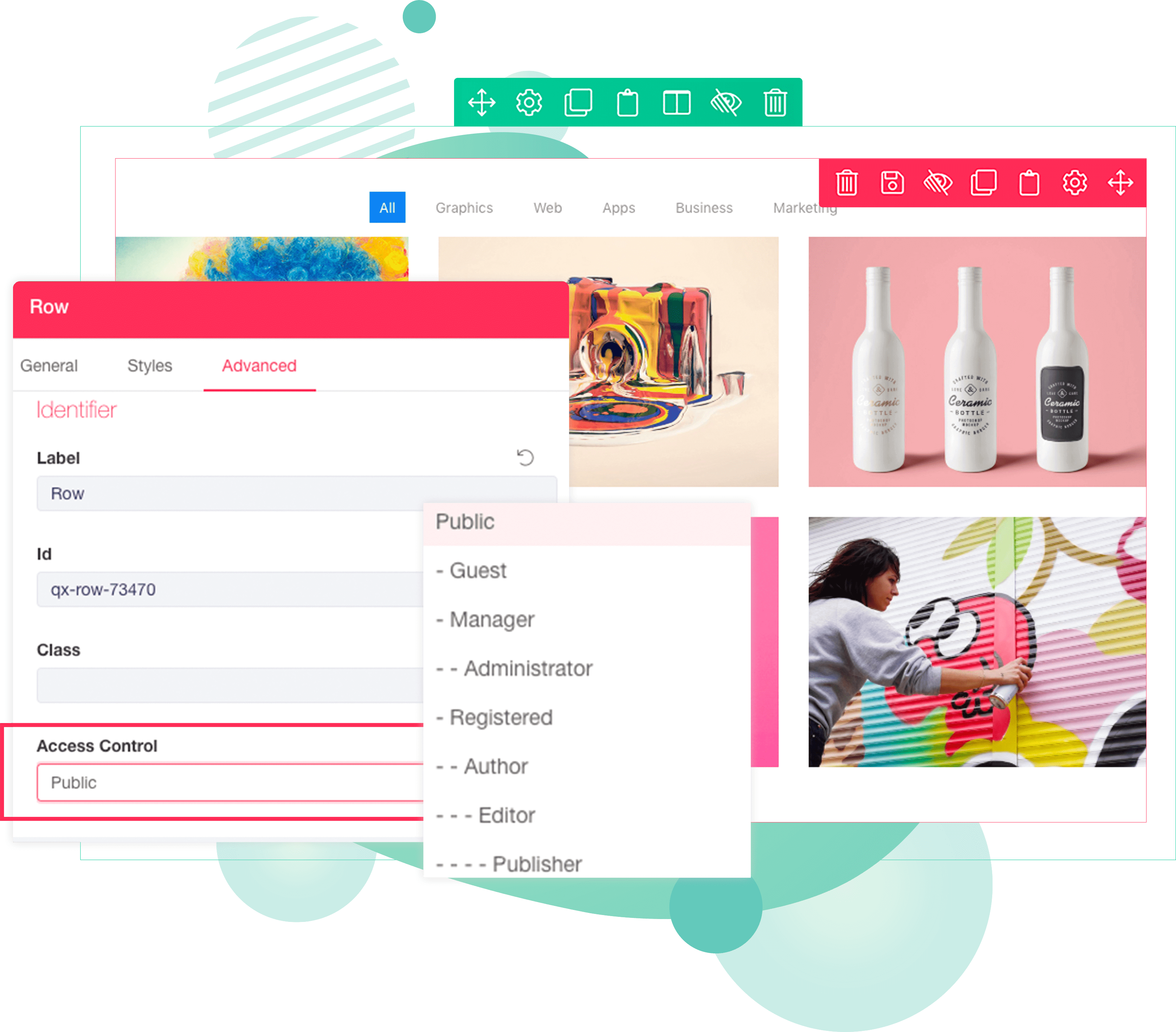 acl options quix Joomla page builder